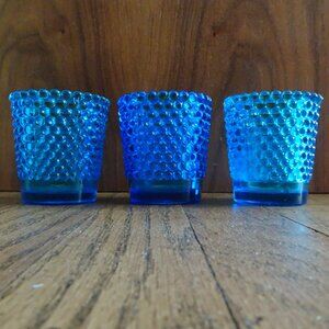 Vintage Candle Holders Blue Hobnail Glass Tea Light USA